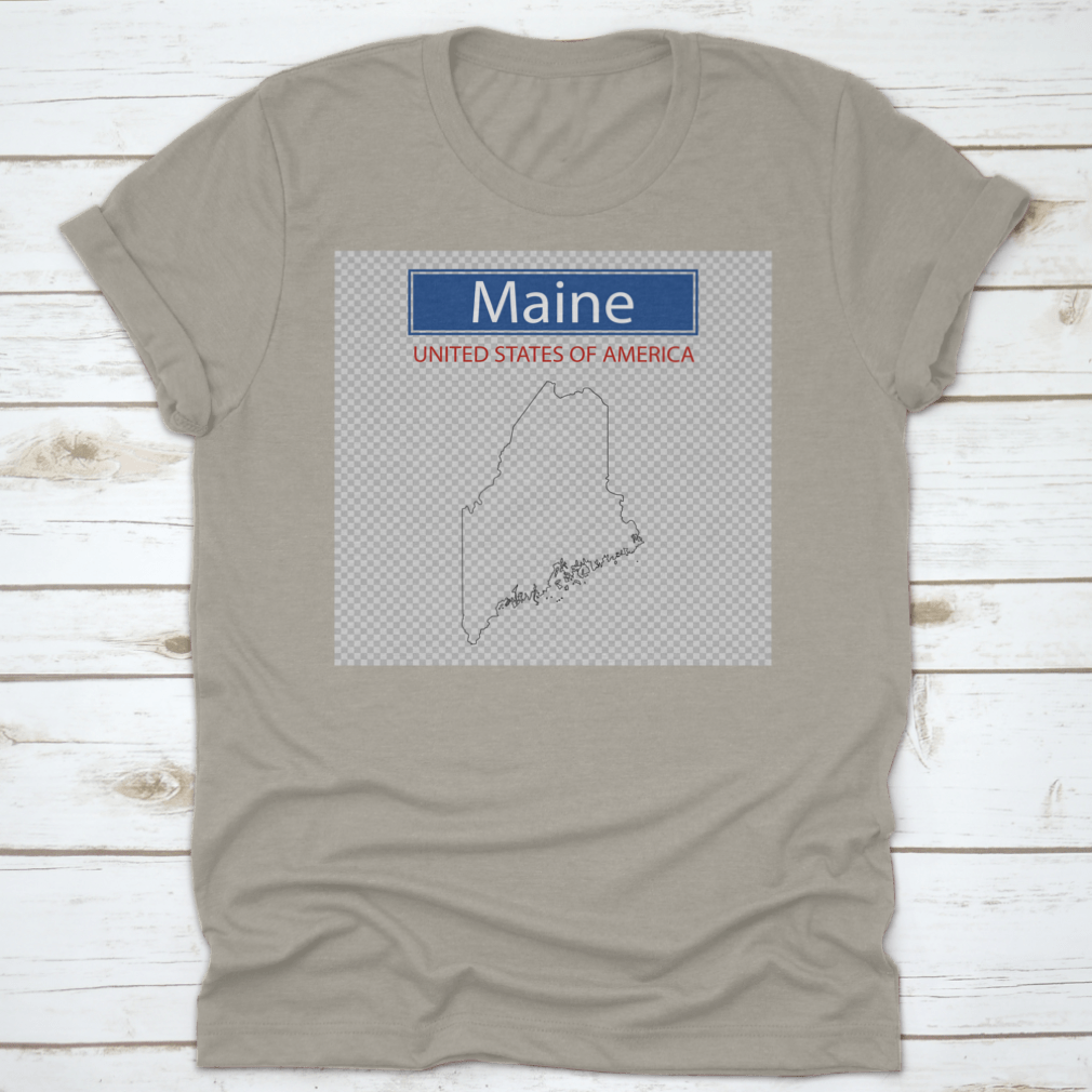 A comfortable t-shirt featuring an outline map of the state of Maine, showcasing its unique shape and geographical features.